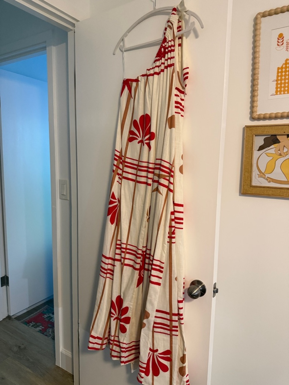 Sabo Skirt One-Shoulder Floral Stripe Avani Maxi Dress - Red & Cream Moana L - Picture 10 of 12